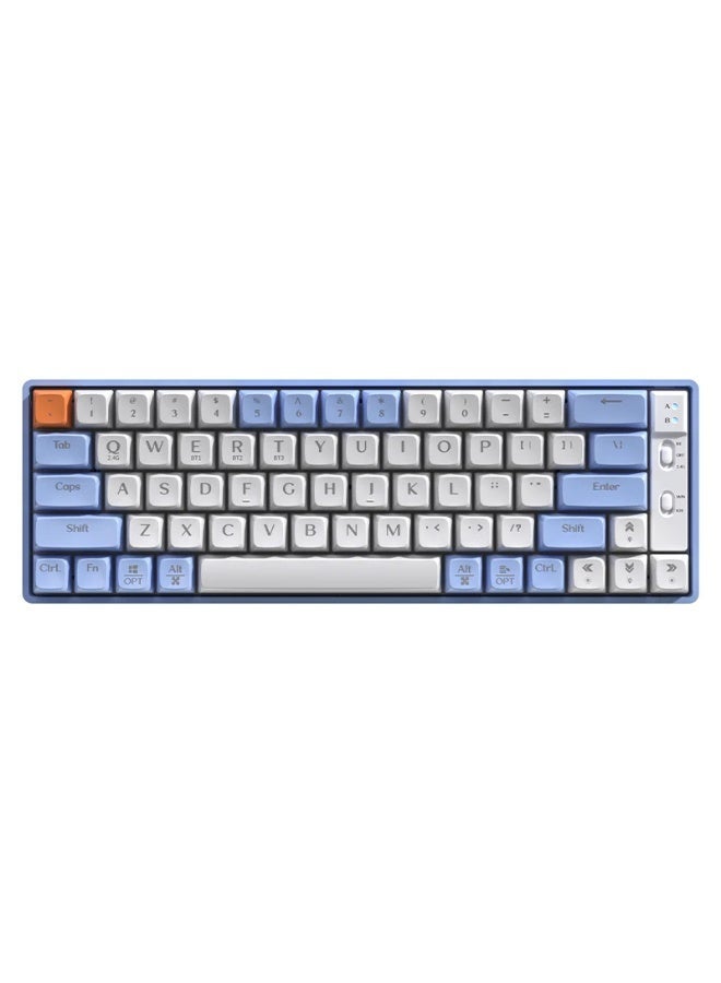 لانغتو لوحة مفاتيح GK65 للألعاب الميكانيكية، لاسلكية، بلوتوث، سلكية، بإضاءة RGB، بثلاثة أوضاع، ومفاتيح خطية برتقالية هادئة قابلة للتبديل السريع مع مقبس لوحة دوائر مطبوعة قابل للتعديل. - Image 2